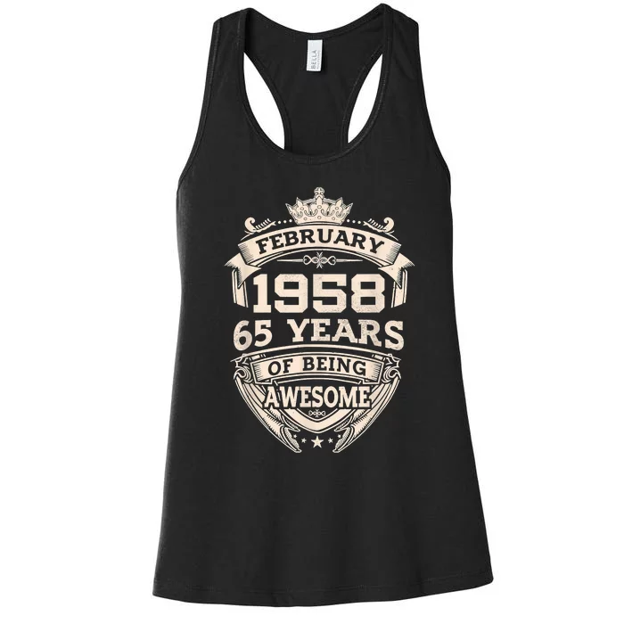 February 1958 65 Years Of Being Awesome 65th Birthday Women's Racerback Tank