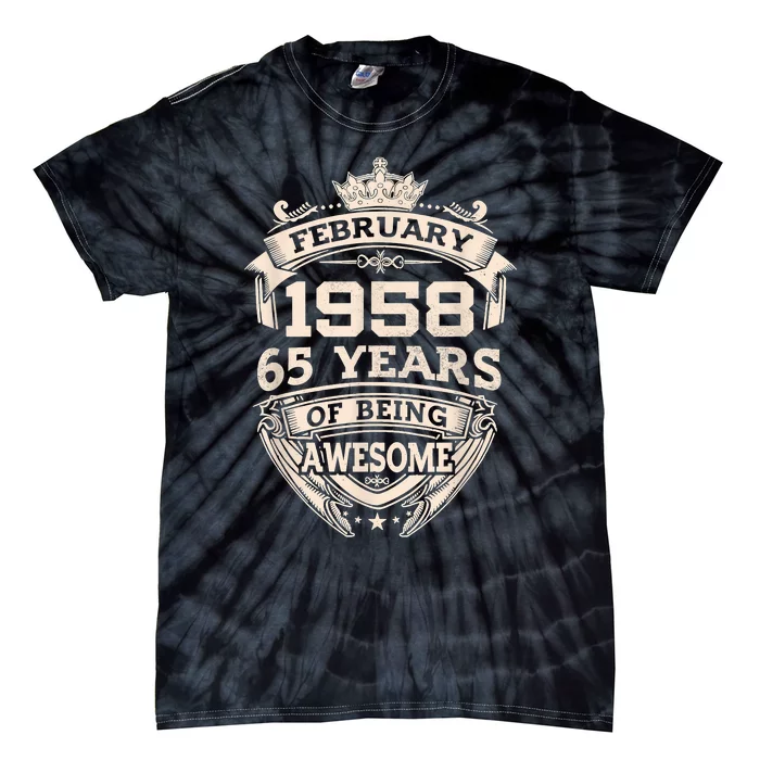 February 1958 65 Years Of Being Awesome 65th Birthday Tie-Dye T-Shirt