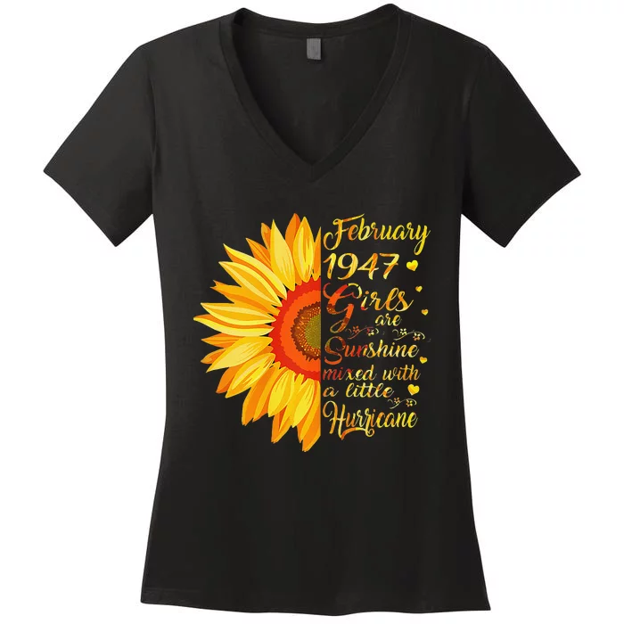 February 1947 76th Birthday Gift 76 Years Old Women's V-Neck T-Shirt