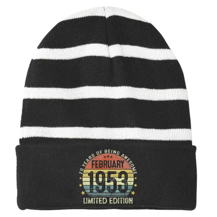 February 1953 70 Year Old 70th Birthday Gifts Vintage 1953 Cute Striped Beanie with Solid Band