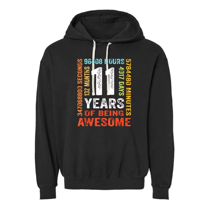 Funny 11th Birthday 11 Years Old Vintage Retro 132 Months Garment-Dyed Fleece Hoodie