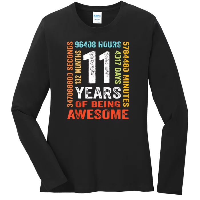 Funny 11th Birthday 11 Years Old Vintage Retro 132 Months Ladies Long Sleeve Shirt