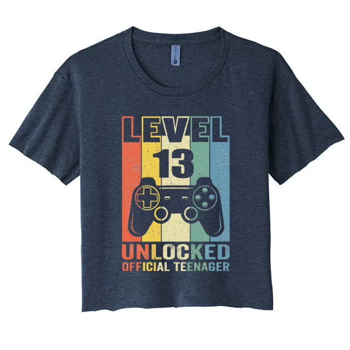 Funny 13th Birthday Gift Boy Level 13 Unlocked Teenager Women's Crop Top Tee