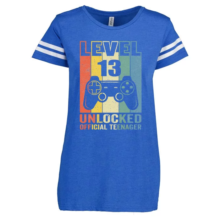 Funny 13th Birthday Gift Boy Level 13 Unlocked Teenager Enza Ladies Jersey Football T-Shirt