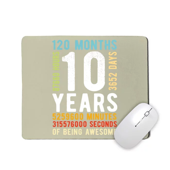 Funny 10th Birthday, 10 Years Old, Vintage Retro 120 Months 1 Mousepad