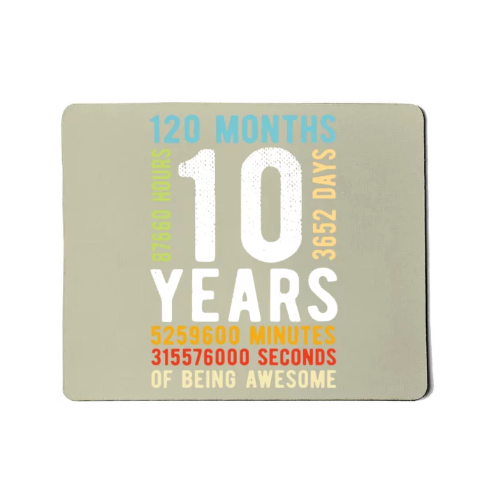 Funny 10th Birthday, 10 Years Old, Vintage Retro 120 Months 1 Mousepad