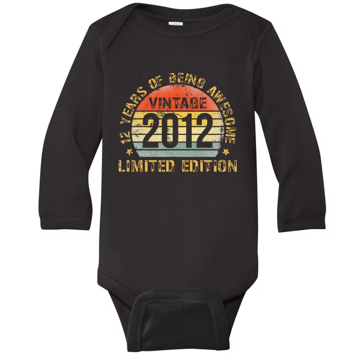 Funny 12th Birthday Decoration Boy 12yr 12 Year Old Birthday Gift Baby Long Sleeve Bodysuit