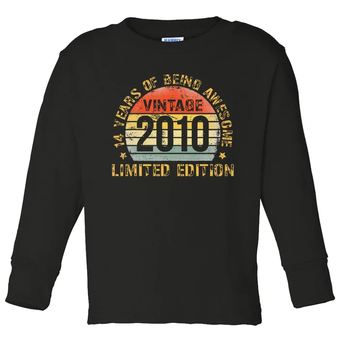 Funny 14th Birthday Decoration Boy 14yr 14 Year Old Birthday Toddler Long Sleeve Shirt