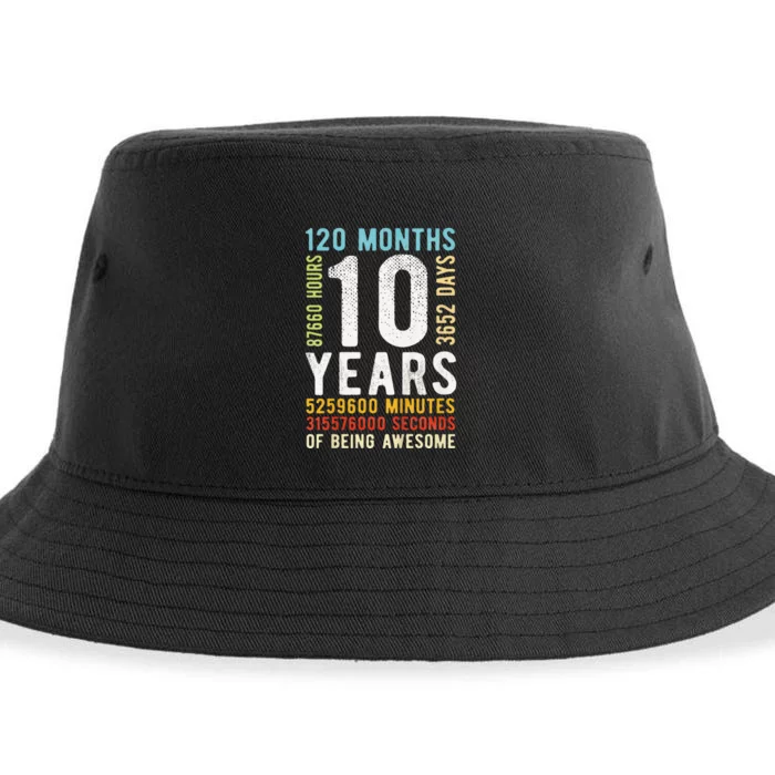 Funny 10th Birthday 10 Years Old Vintage Retro 120 Months Sustainable Bucket Hat