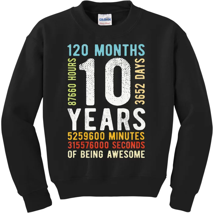 Funny 10th Birthday 10 Years Old Vintage Retro 120 Months Kids Sweatshirt