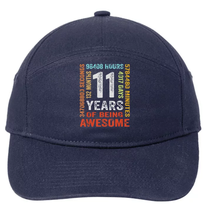 Funny 11th Birthday 11 Years Old Vintage Retro 132 Months 7-Panel Snapback Hat