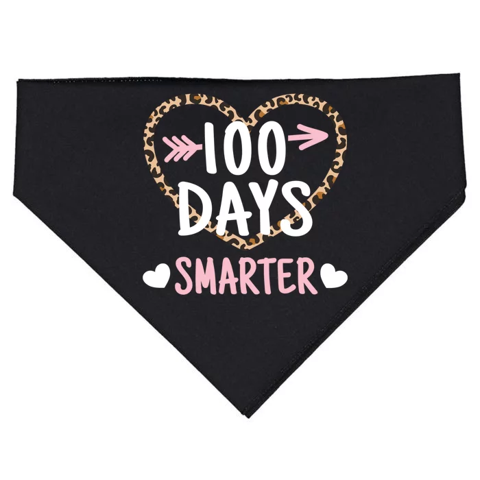 Funny 100th Day Of School 100 Days Smarter Leopard Heart Gift USA-Made Doggie Bandana