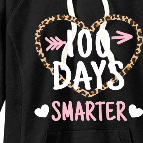 Funny 100th Day Of School 100 Days Smarter Leopard Heart Gift Women's Fleece Hoodie