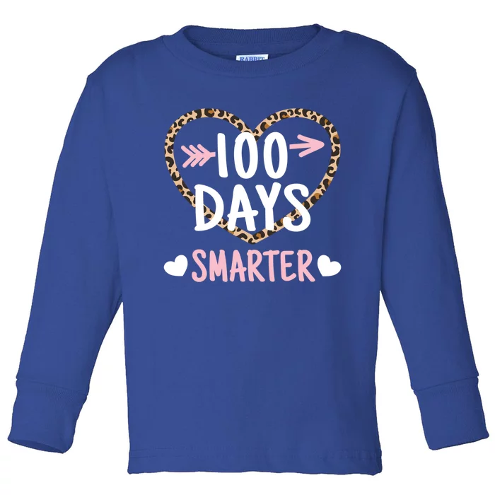 Funny 100th Day Of School 100 Days Smarter Leopard Heart Gift Toddler Long Sleeve Shirt