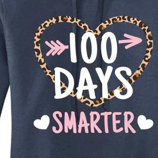 Funny 100th Day Of School 100 Days Smarter Leopard Heart Gift Women's Pullover Hoodie