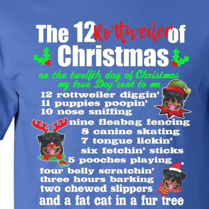 Funny 12 Days Of Christmas Rottweiler Gift Dog Tall T-Shirt