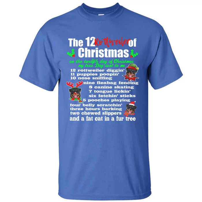 Funny 12 Days Of Christmas Rottweiler Gift Dog Tall T-Shirt