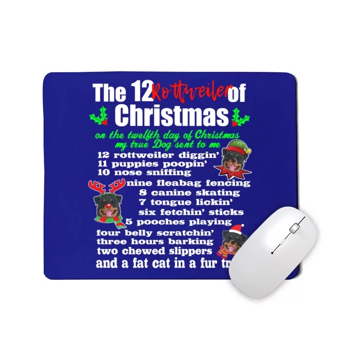 Funny 12 Days Of Christmas Rottweiler Gift Dog Mousepad