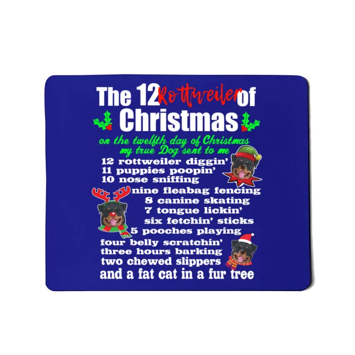 Funny 12 Days Of Christmas Rottweiler Gift Dog Mousepad