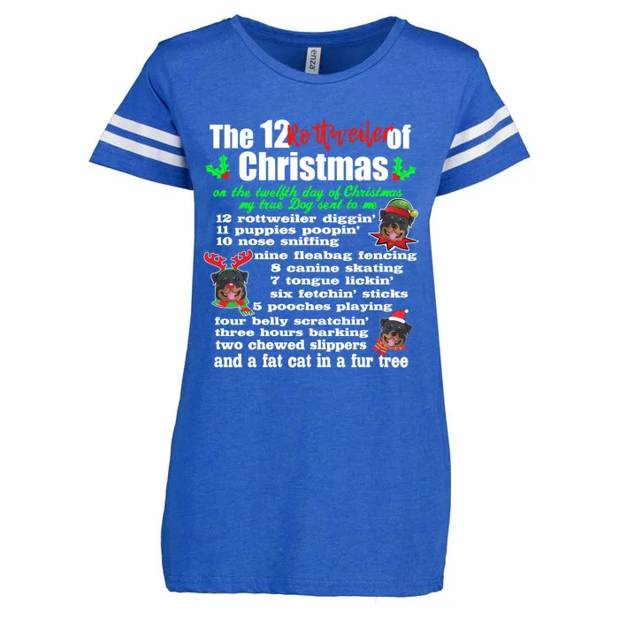 Funny 12 Days Of Christmas Rottweiler Gift Dog Enza Ladies Jersey Football T-Shirt