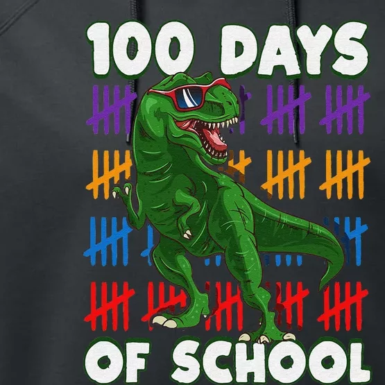 Funny 100 Days Of School 100th Day Of School Dino Performance Fleece Hoodie