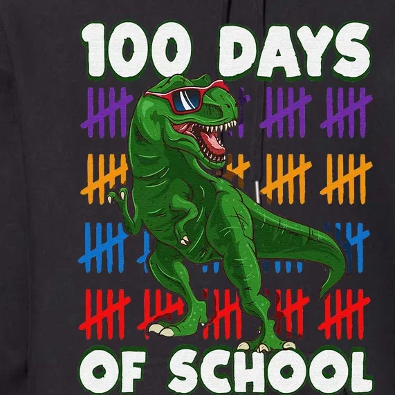 Funny 100 Days Of School 100th Day Of School Dino Premium Hoodie