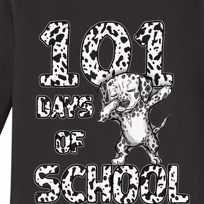 Funny 101 Days School Dabbing Dalmatian Dog 100 days Teacher Baby Long Sleeve Bodysuit