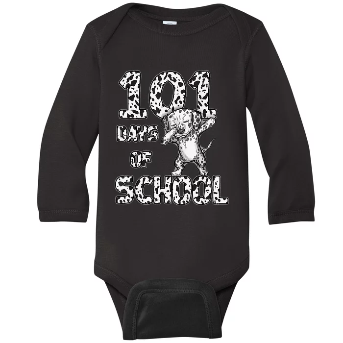 Funny 101 Days School Dabbing Dalmatian Dog 100 days Teacher Baby Long Sleeve Bodysuit