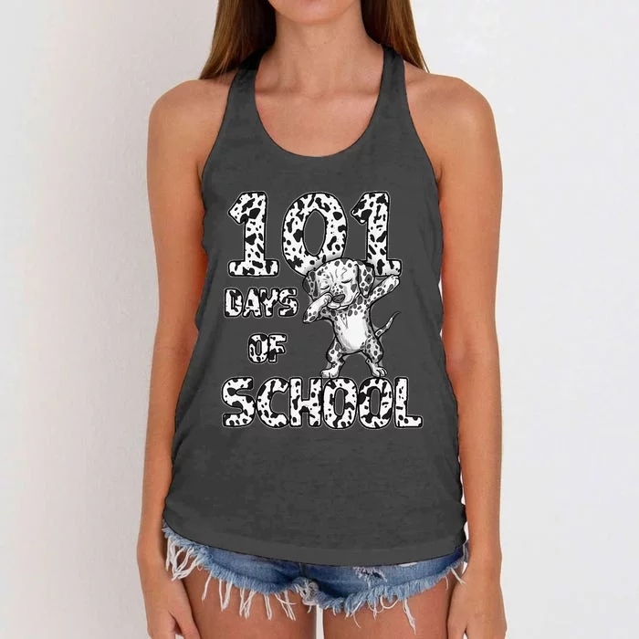 Funny 101 Days School Dabbing Dalmatian Dog 100 days Teacher Women's Knotted Racerback Tank