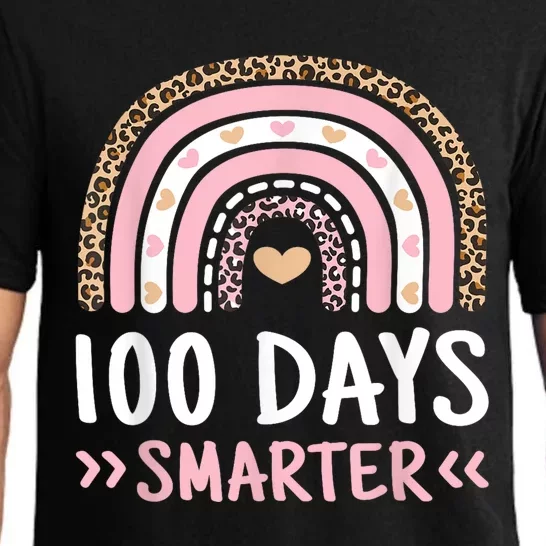 Funny 100th Day Of School 100 Days Smarter Leopard Rainbow Pajama Set