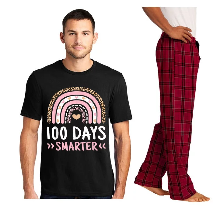 Funny 100th Day Of School 100 Days Smarter Leopard Rainbow Pajama Set