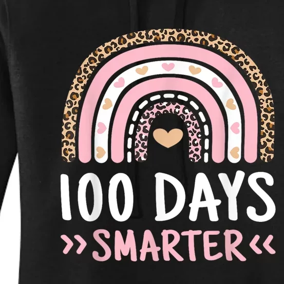 Funny 100th Day Of School 100 Days Smarter Leopard Rainbow Women's Pullover Hoodie