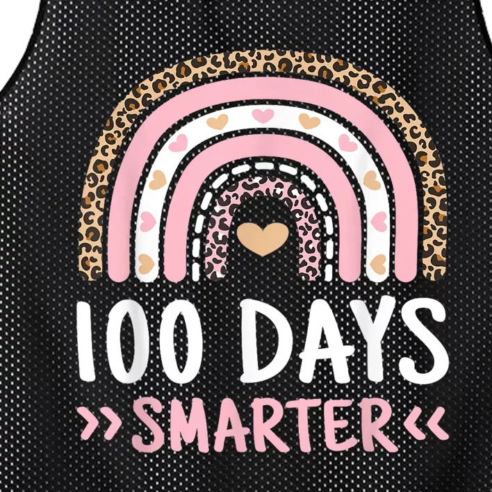 Funny 100th Day Of School 100 Days Smarter Leopard Rainbow Mesh Reversible Basketball Jersey Tank