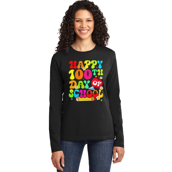 funny 100 Days Of School Teacher And Student Ladies Long Sleeve Shirt