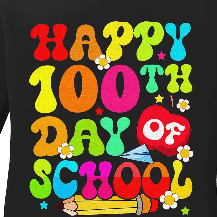 funny 100 Days Of School Teacher And Student Ladies Long Sleeve Shirt