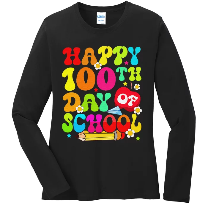 funny 100 Days Of School Teacher And Student Ladies Long Sleeve Shirt