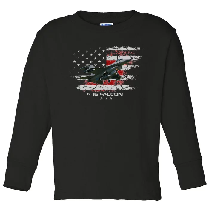 F 16 Falcon U.S Military Fighter Fighting Jet Pilot Veteran Toddler Long Sleeve Shirt