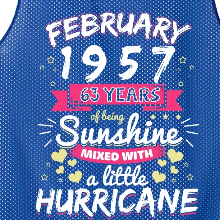 February 1957 Girl 63 Years Being Sunshine Mixed Hurricane Gift Mesh Reversible Basketball Jersey Tank