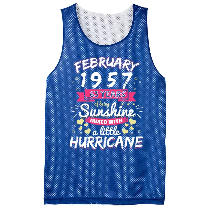 February 1957 Girl 63 Years Being Sunshine Mixed Hurricane Gift Mesh Reversible Basketball Jersey Tank