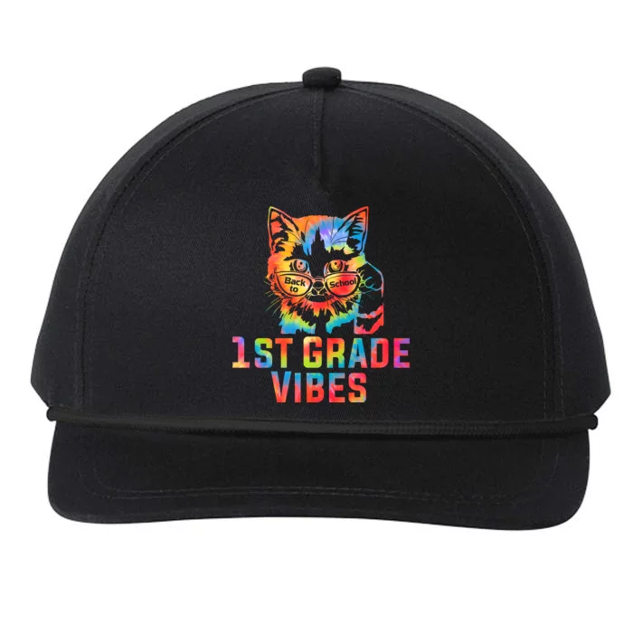 First 1st Grade Vibes Back To School Cat Kitty Girl Tie Dye Gift Snapback Five-Panel Rope Hat