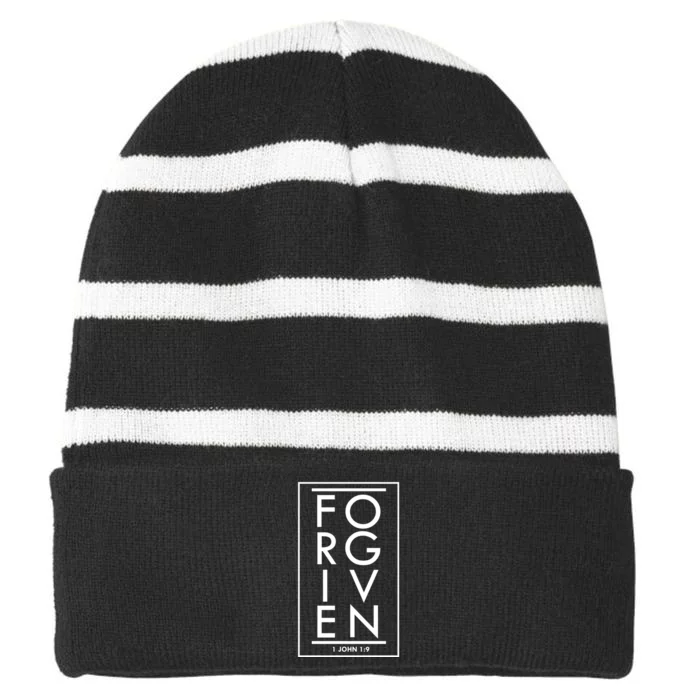 Forgiven 1 John 1:9 Bible Scripture Verse Christian Striped Beanie with Solid Band