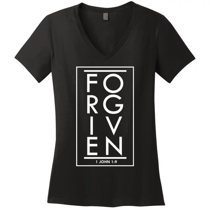 Forgiven 1 John 1:9 Bible Scripture Verse Christian Women's V-Neck T-Shirt