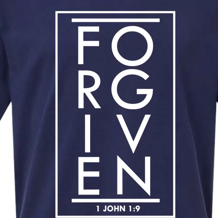 Forgiven 1 John 1:9 Bible Scripture Verse Christian Cool Gift Sueded Cloud Jersey T-Shirt