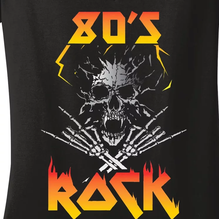 Faded 1980s Rock Roll For Eighties Rockers Band Women's V-Neck T-Shirt