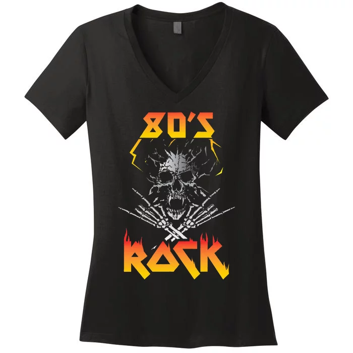 Faded 1980s Rock Roll For Eighties Rockers Band Women's V-Neck T-Shirt