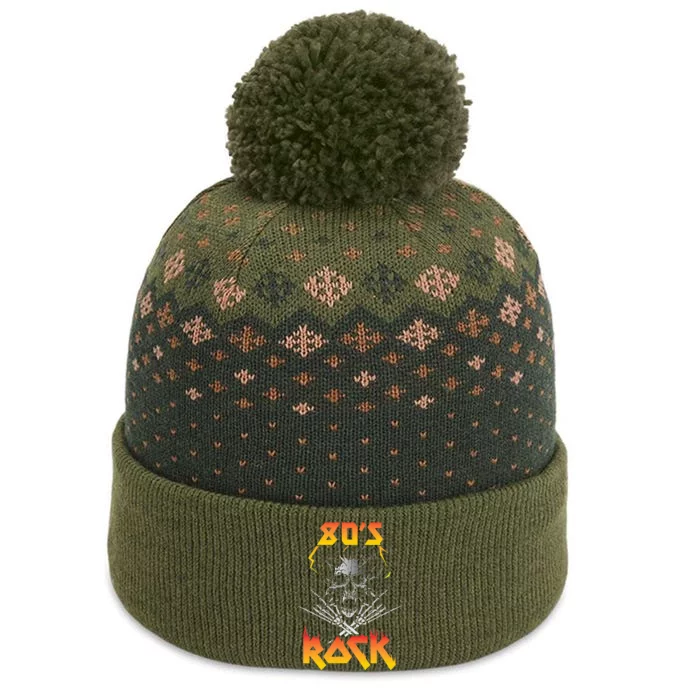 Faded 1980s Rock Roll For Eighties Rockers Band The Baniff Cuffed Pom Beanie