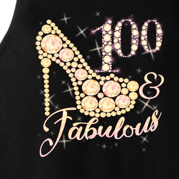 Fabulous & 100 Sparkly Heel 100th Birthday Ladies Tri-Blend Wicking Tank