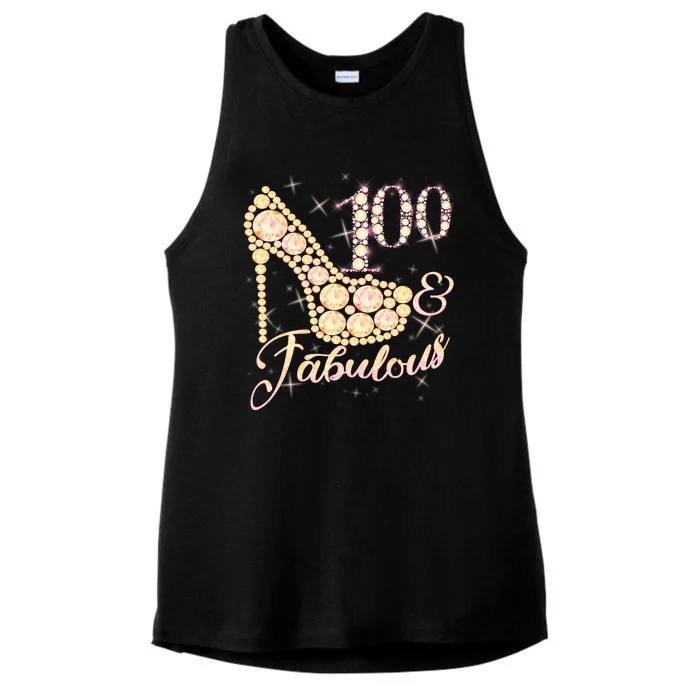 Fabulous & 100 Sparkly Heel 100th Birthday Ladies Tri-Blend Wicking Tank