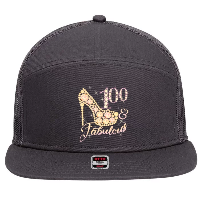 Fabulous & 100 Sparkly Heel 100th Birthday 7 Panel Mesh Trucker Snapback Hat