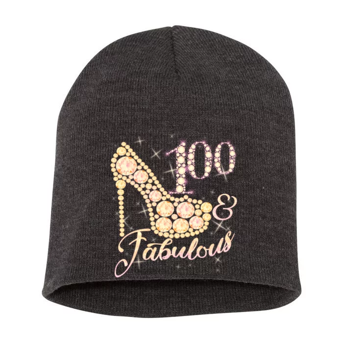 Fabulous & 100 Sparkly Heel 100th Birthday Short Acrylic Beanie